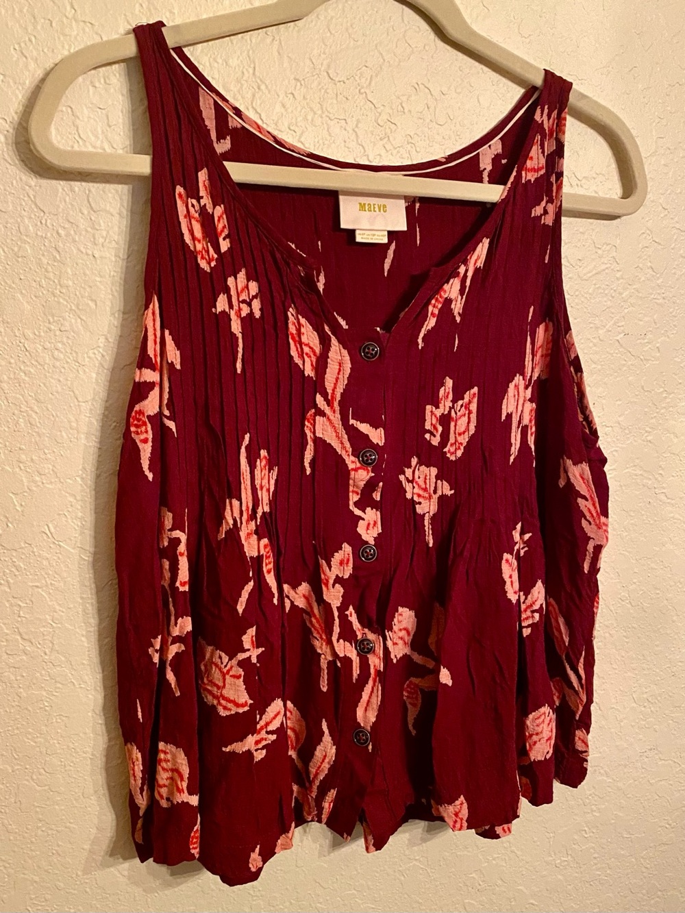 Maeve (Anthropologie) Burgundy Floral Button-Front Tank Petite 8